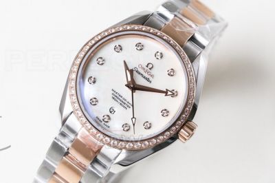 Perfect Replica Omega Seamaster Rose Gold Diamond Bezel 2-Tone Rose Gold Band 34mm